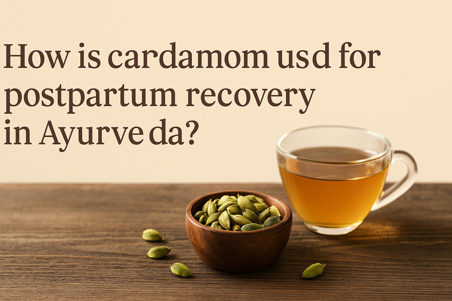 How is cardamom used for postpartum recovery in Ayurveda?